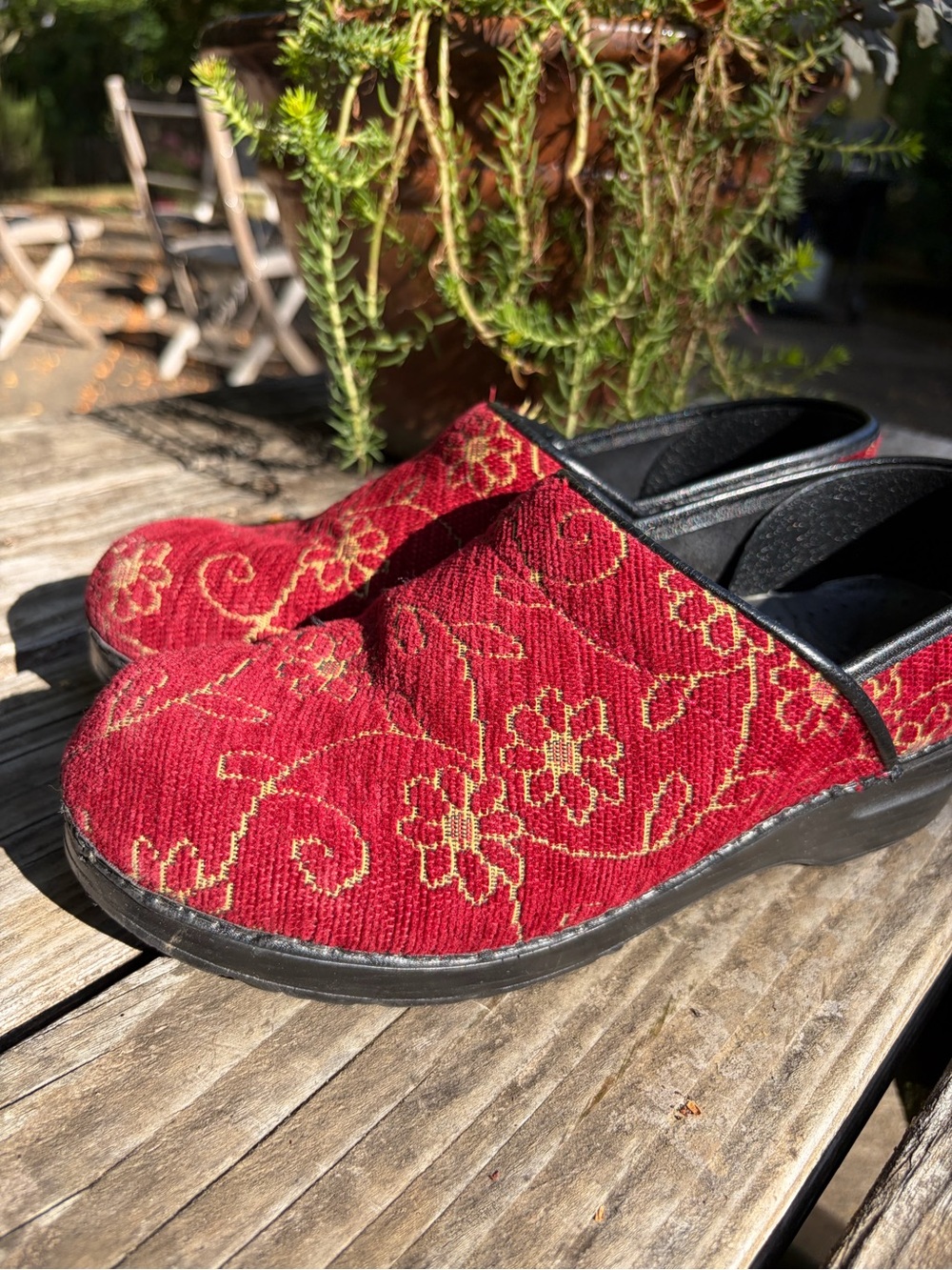 Dansko Red Floral Jacquard Slip-On Clogs